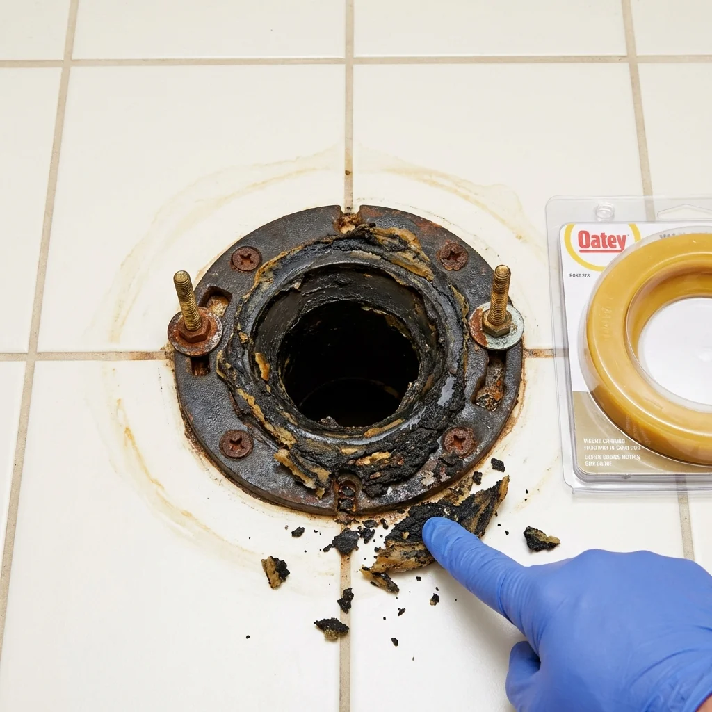 Failed wax ring showing water seepage at the base of a toilet in a Helena, AR home