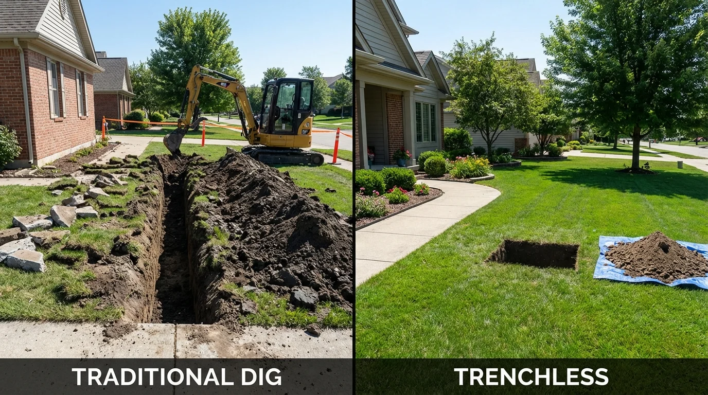 Trenchless sewer repair with minimal yard damage versus traditional excavation in Helena, AR